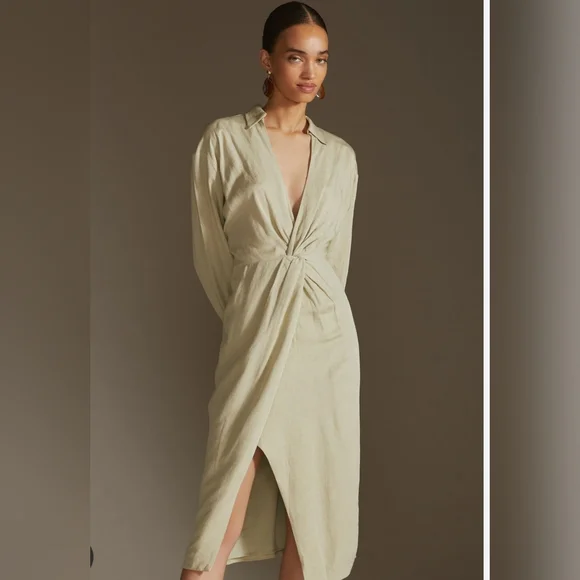 Anthropologie V-neck knot Front Midi Dress - Picture 2 of 13